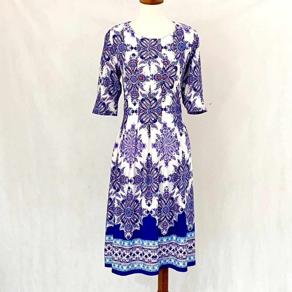 Shelby Palmer Paisley Jersey Knit Fit-Flare Dress - Picture 1 of 11